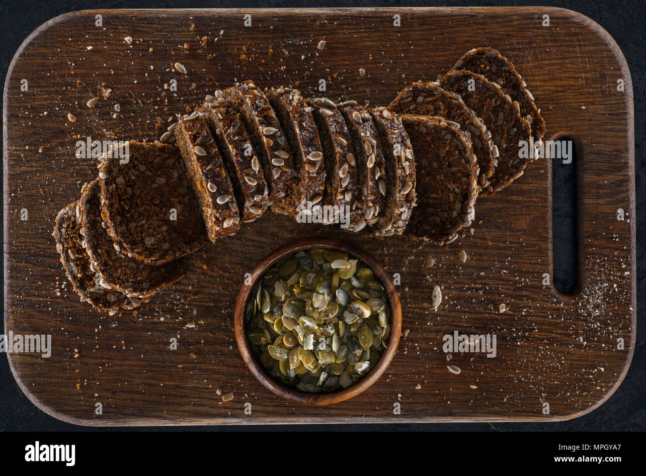 sliced bread with pumpkin seeds Stock Photo