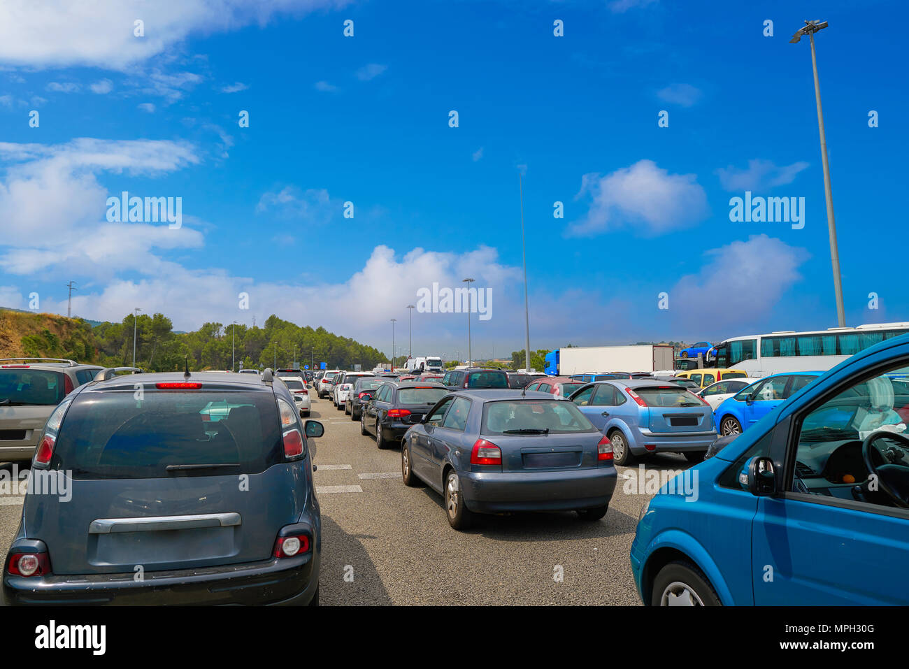 Traffic jam with stopped cars in Spain Stock Photo Alamy