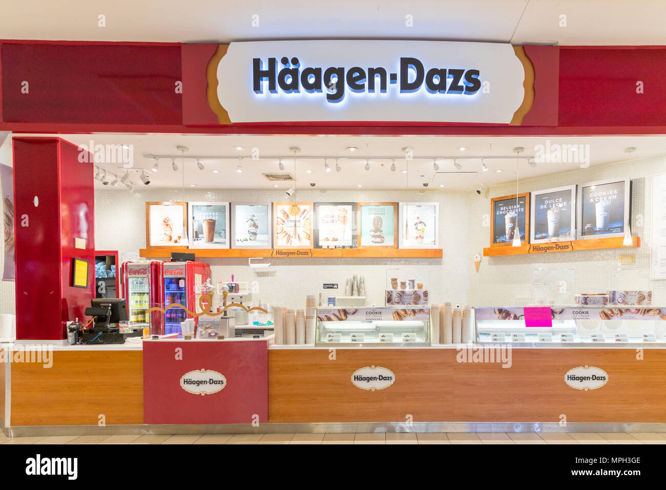 Philadelphia, Pennsylvania, May 19 2018: Haagen-Dazs ice cream store in shopping mall. Haagen-Dazs is an American ice cream brand from New York. Stock Photo