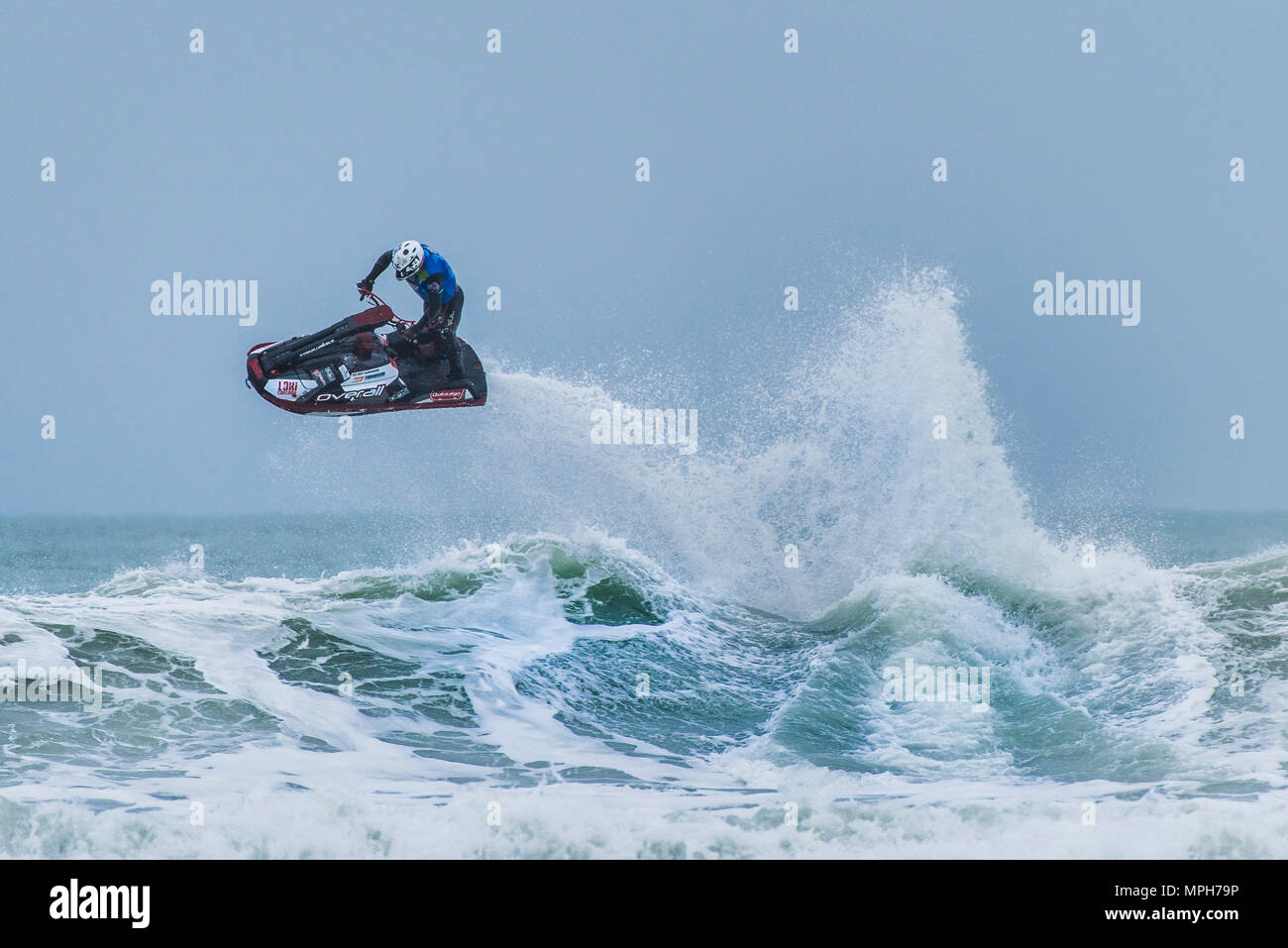 The Freeride World Jetski Championship at Fistral Beach in Newquay, Cornwall. Stock Photo