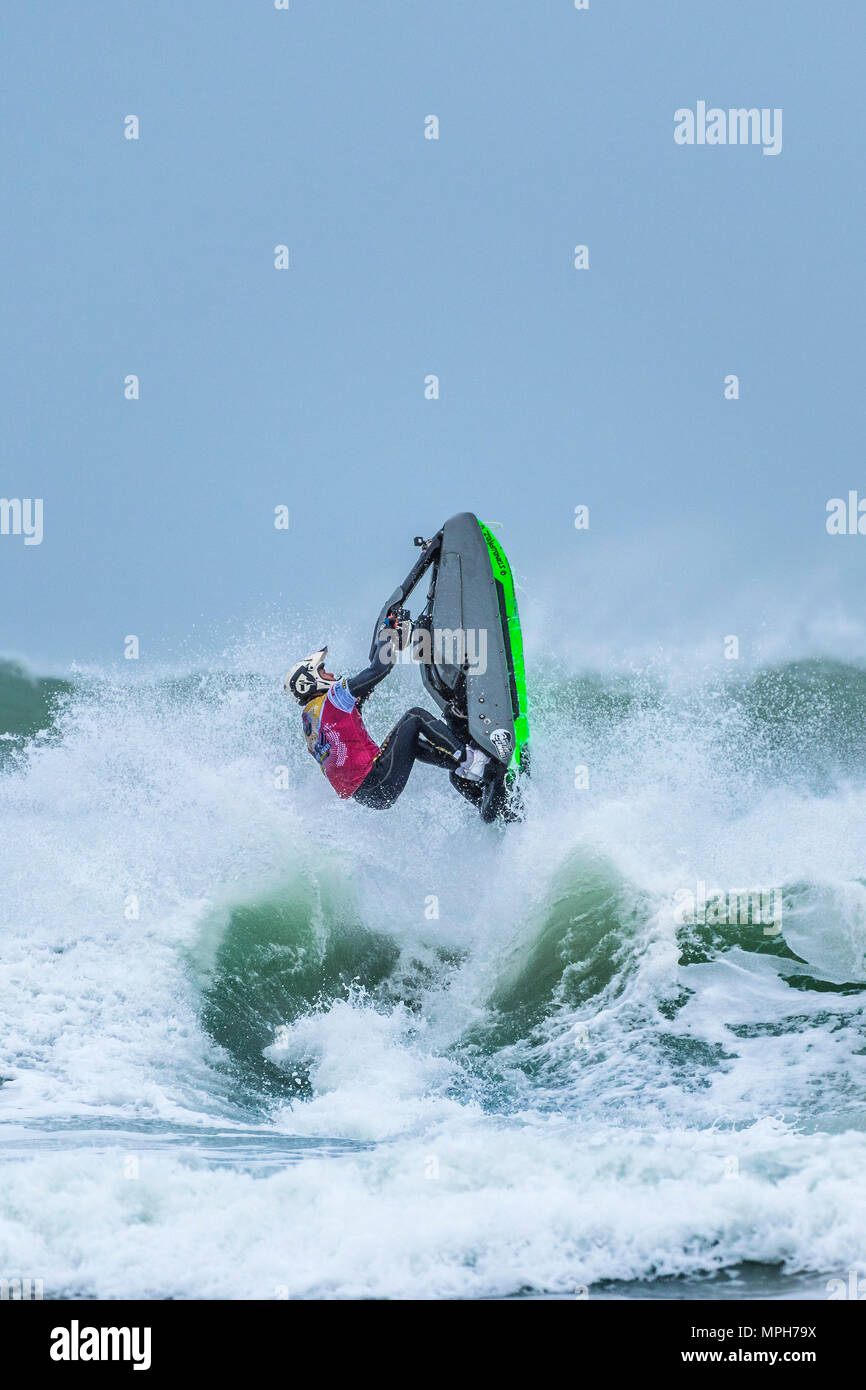 The Freeride World Jetski Championship at Fistral Beach in Newquay, Cornwall. Stock Photo