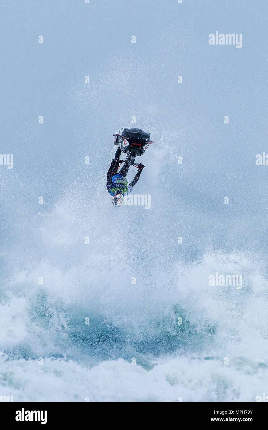 The Freeride World Jetski Championship at Fistral Beach in Newquay, Cornwall. Stock Photo