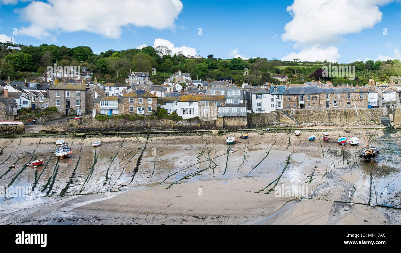 A panoramic view of Mousehole Village in Cornwall. Stock Photo