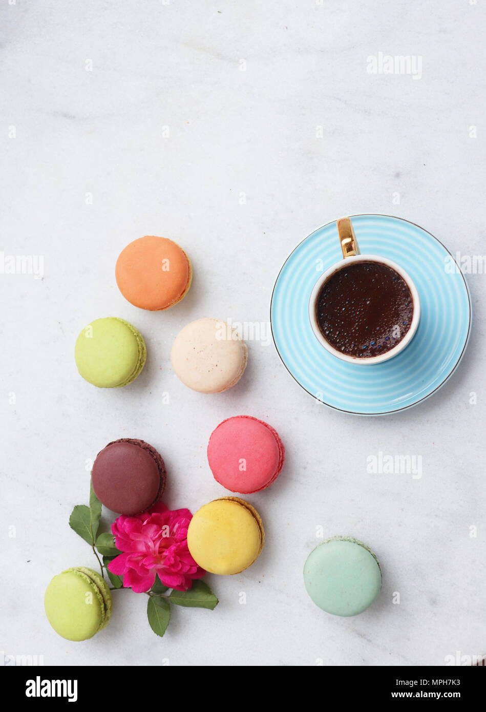 colorful macarons on white background Stock Photo