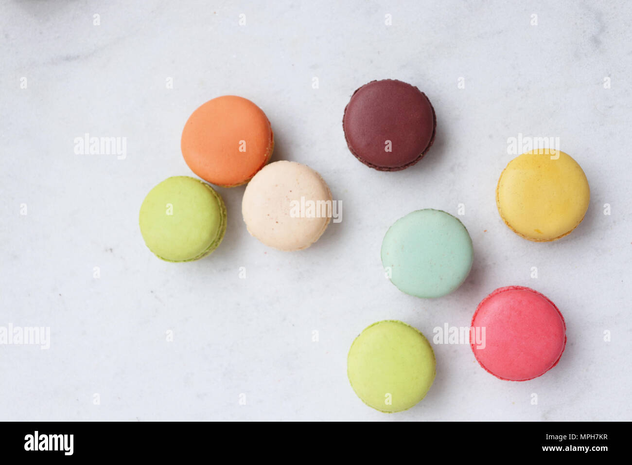 colorful macarons on white background Stock Photo