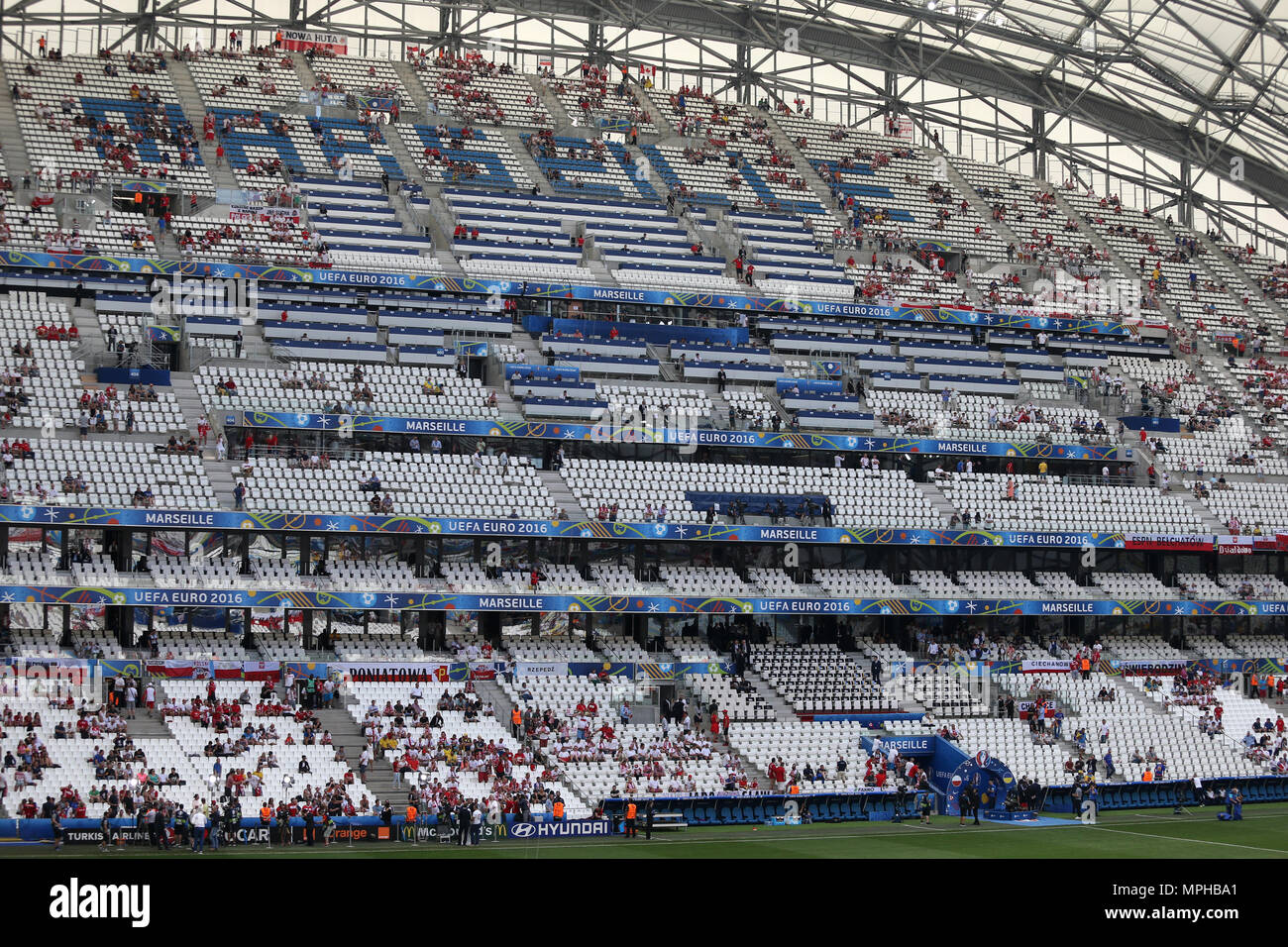 MARSEILLE, FRANCE - JUNE 21, 2016: Tribunes of Stade Velodrome stadium during the UEFA EURO 2016 game Ukraine v Poland Stock Photo