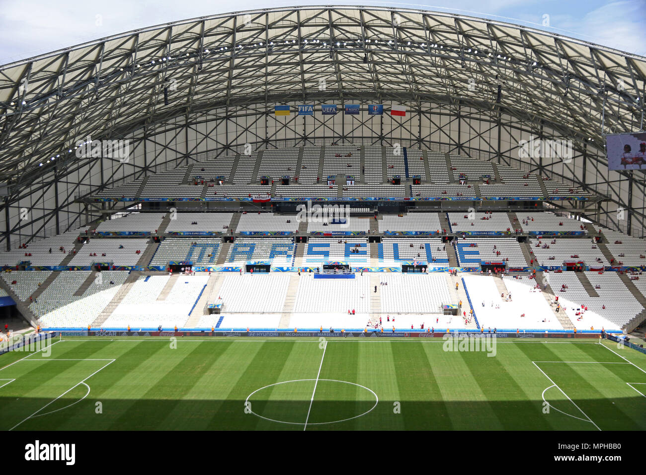 MARSEILLE, FRANCE - JUNE 21, 2016: Panoramic view of Stade Velodrome stadium during the UEFA EURO 2016 game Ukraine v Poland Stock Photo
