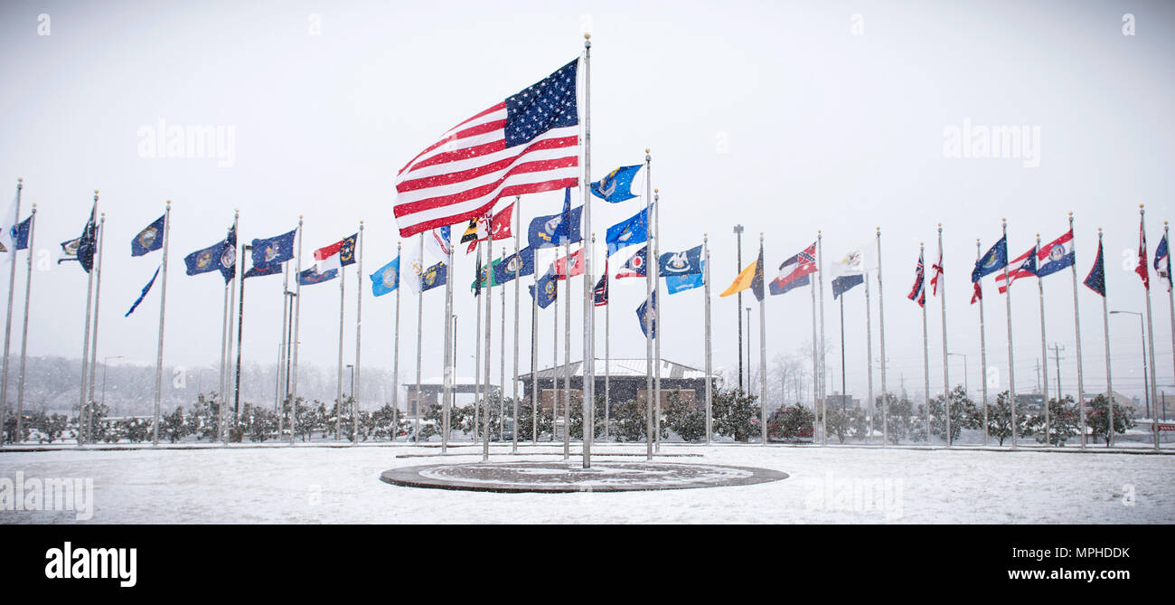 Flags wave in the wind on Joint Base Andrews, Md., March 14, 2017