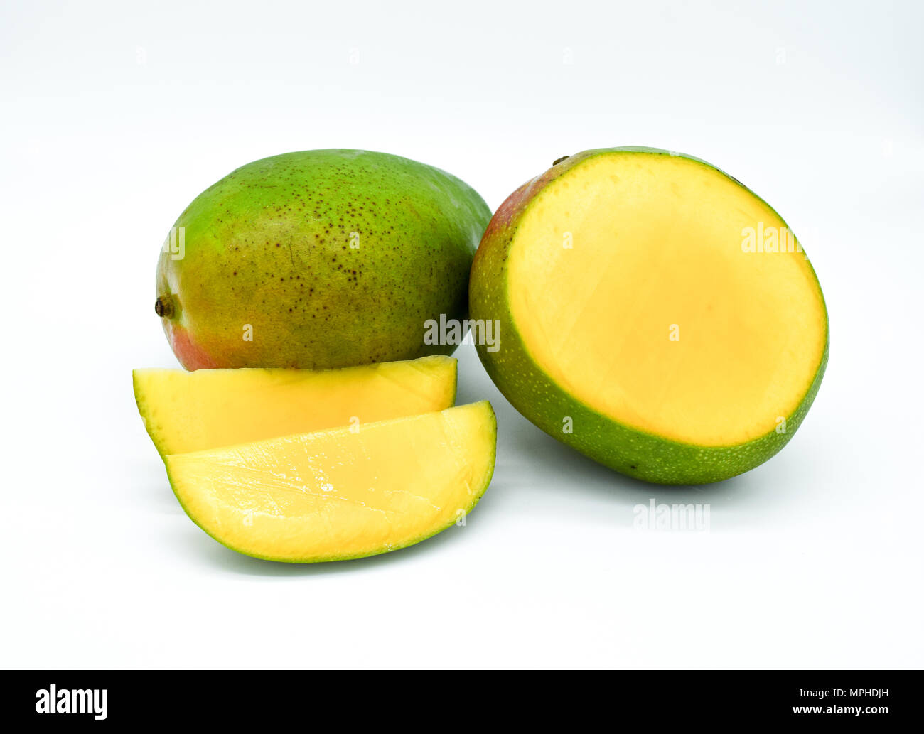 Mango isolated on white background, mango slices, mango fruit cut Stock
