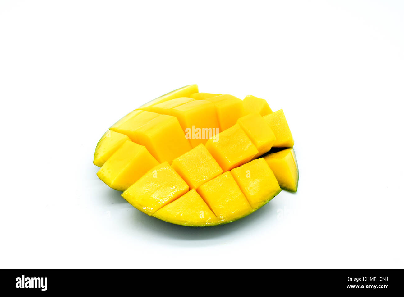mango slices, cutted mango fruit isolated on white background Stock Photo