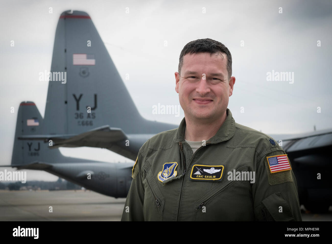 Lt. Col. Eric Gaulin, 374th Airlift Wing director of staff, poses for a ...