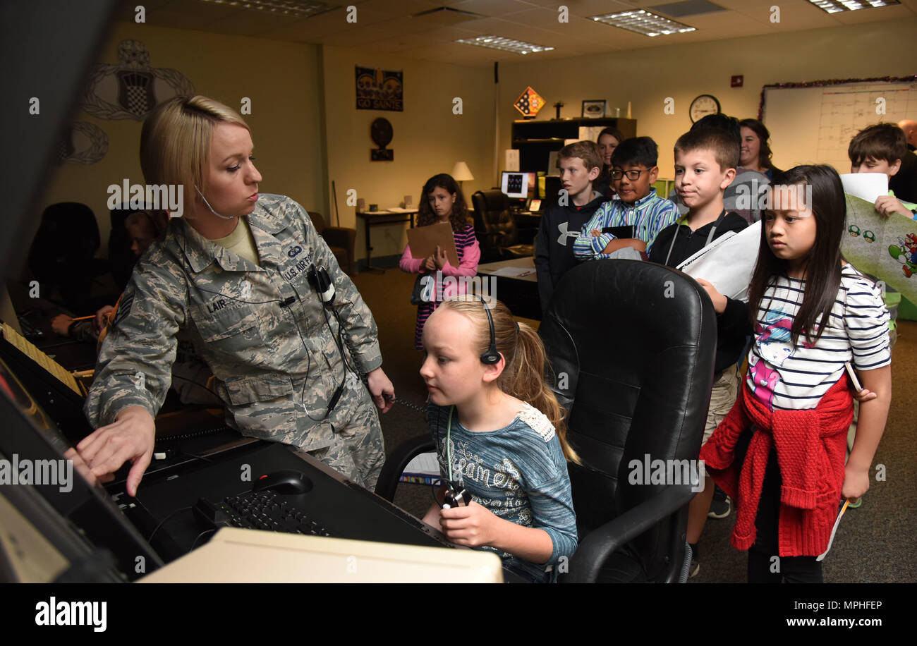 Staff Sgt Megan Lair 334th Training Squadron Instructor Gives Biloxi School Students A Demonstration Of An Air Traffic Control Radar Simulator At Cody Hall During Biloxi Career Exploration Day March 2 2017