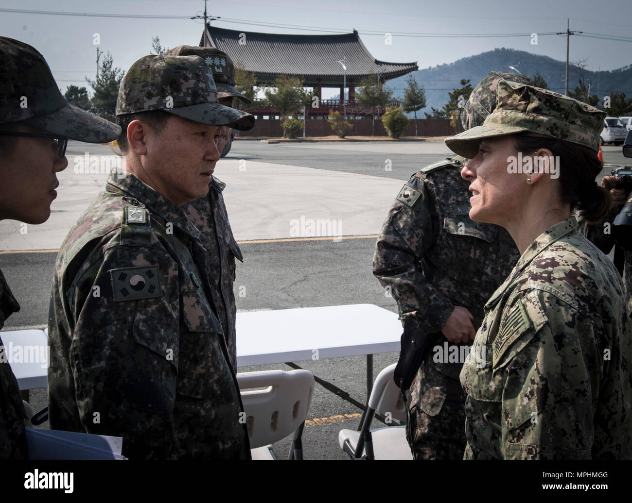 Republic of Korea (ROK) Navy Rear Adm. Kim Yonggwan and Commodore