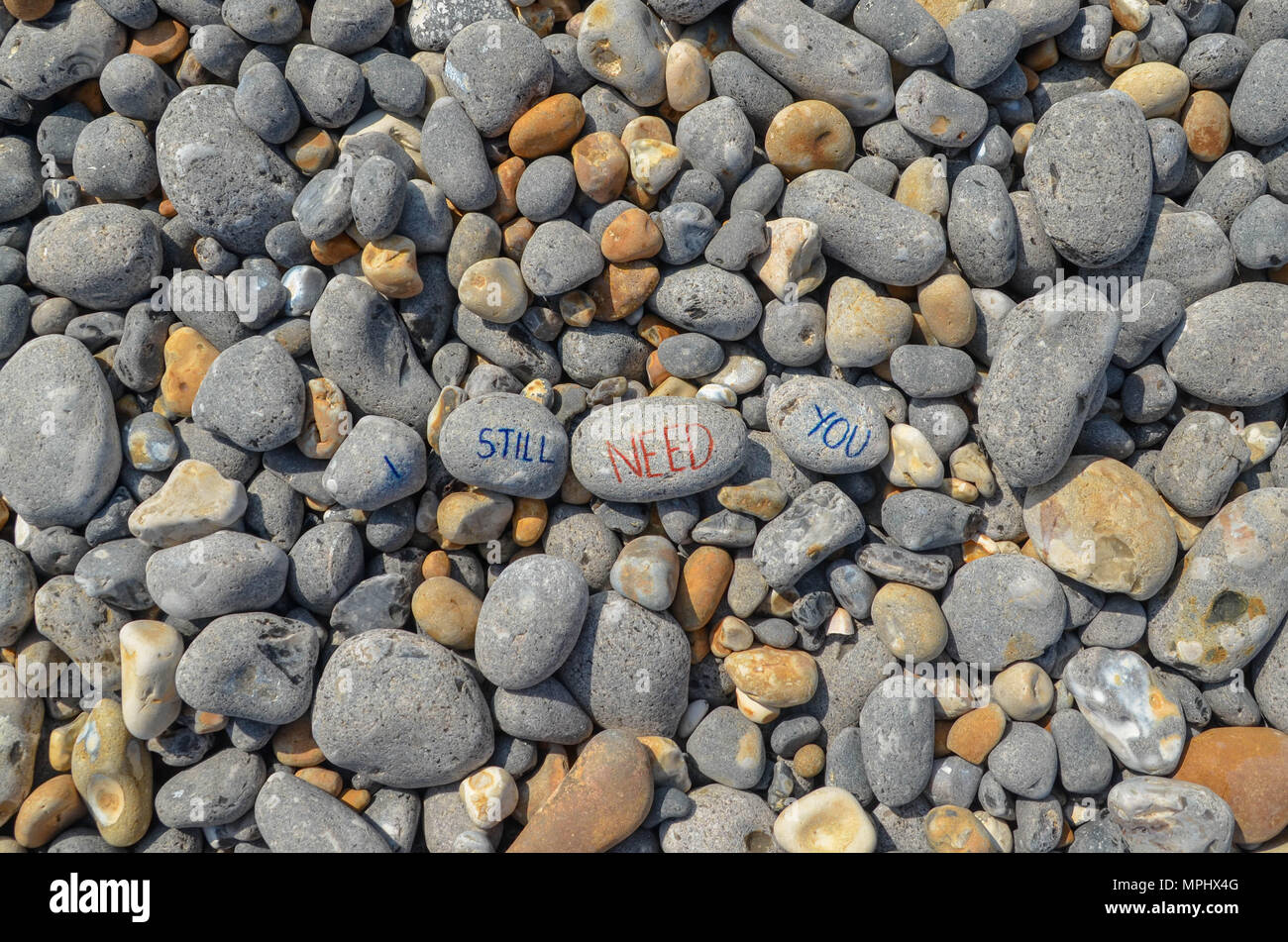 Words on a pebble beach Stock Photo
