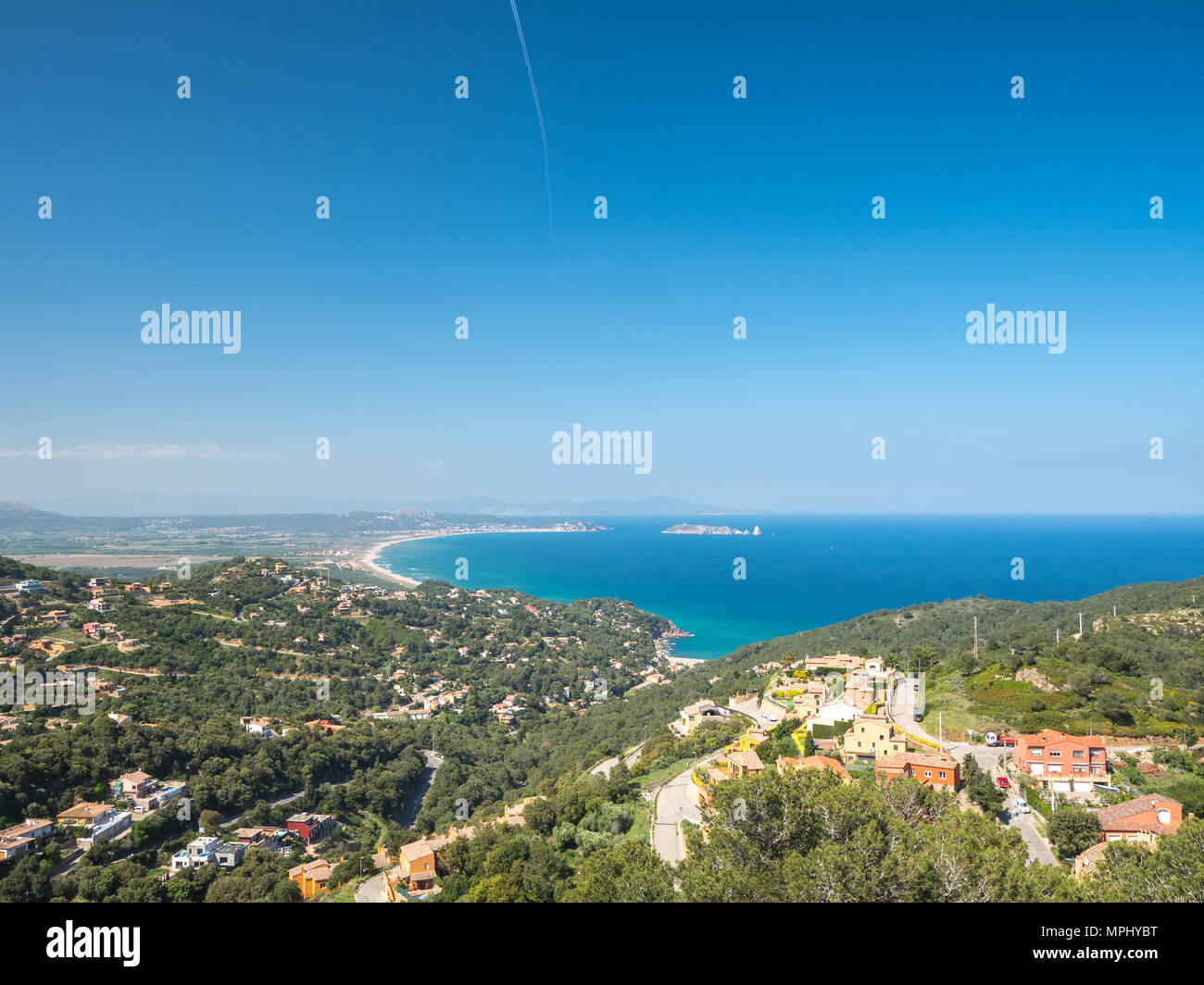 Views of the Raco beach and the Medes islands from the Begur castle Stock Photo