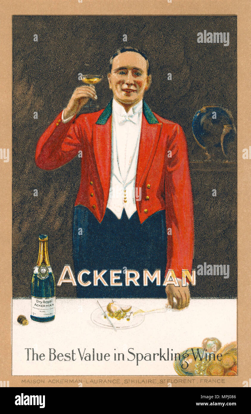 Vintage advertising postcard for Ackerman Wine. Stock Photo