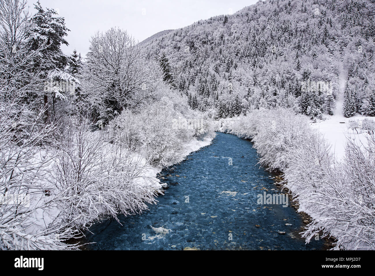 Mountain river in winter landscape. winter day Stock Photo - Alamy