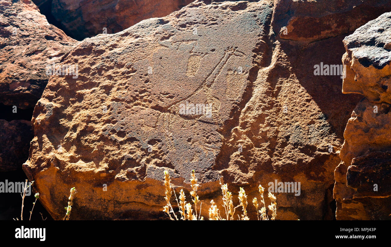 Prehistoric petroglyphs at Twyfelfontein archaeological site in Namibia Stock Photo