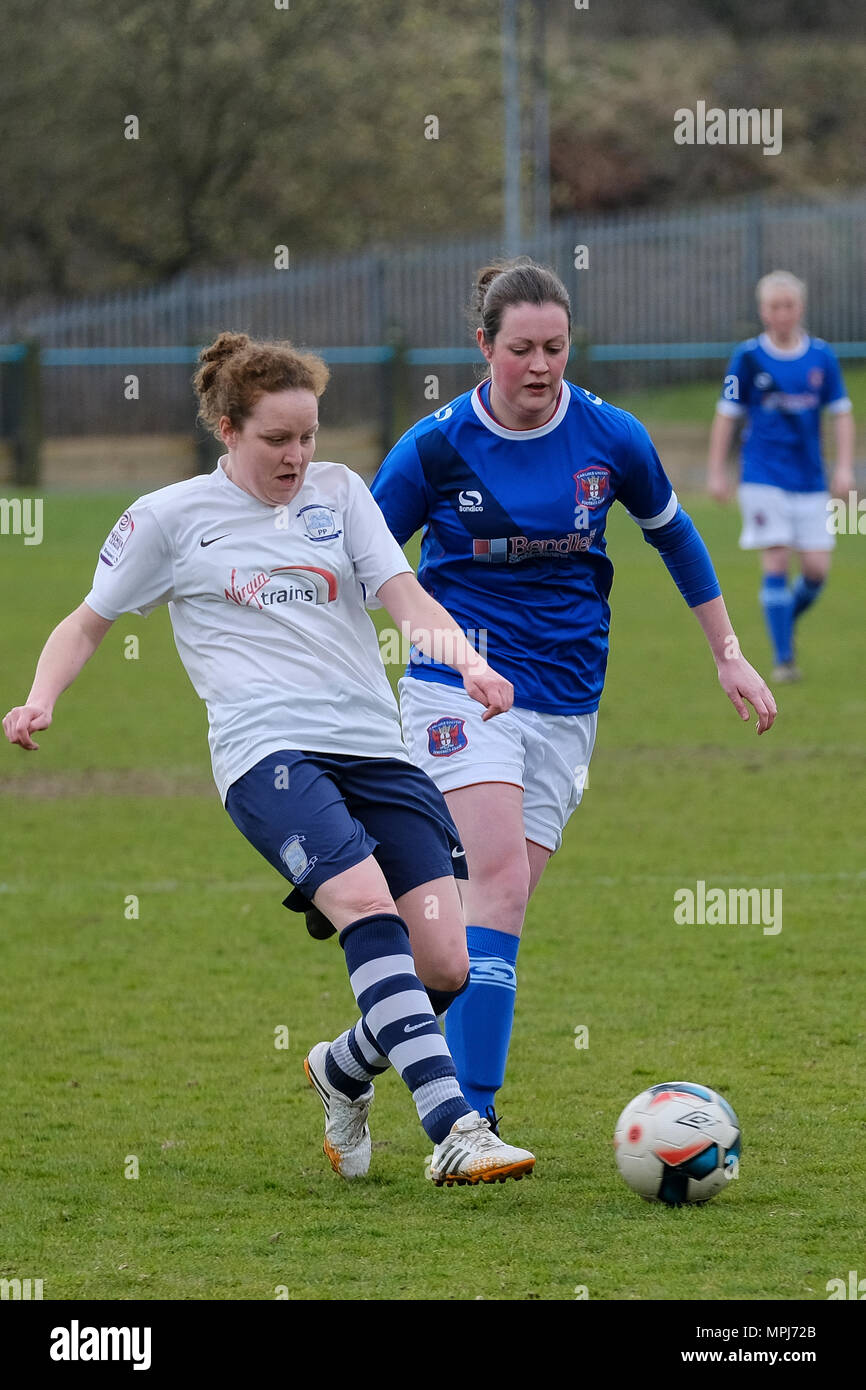 Female soccer in the North West Women's Regional League as Preston North End Ladies take on Carlise Stock Photo