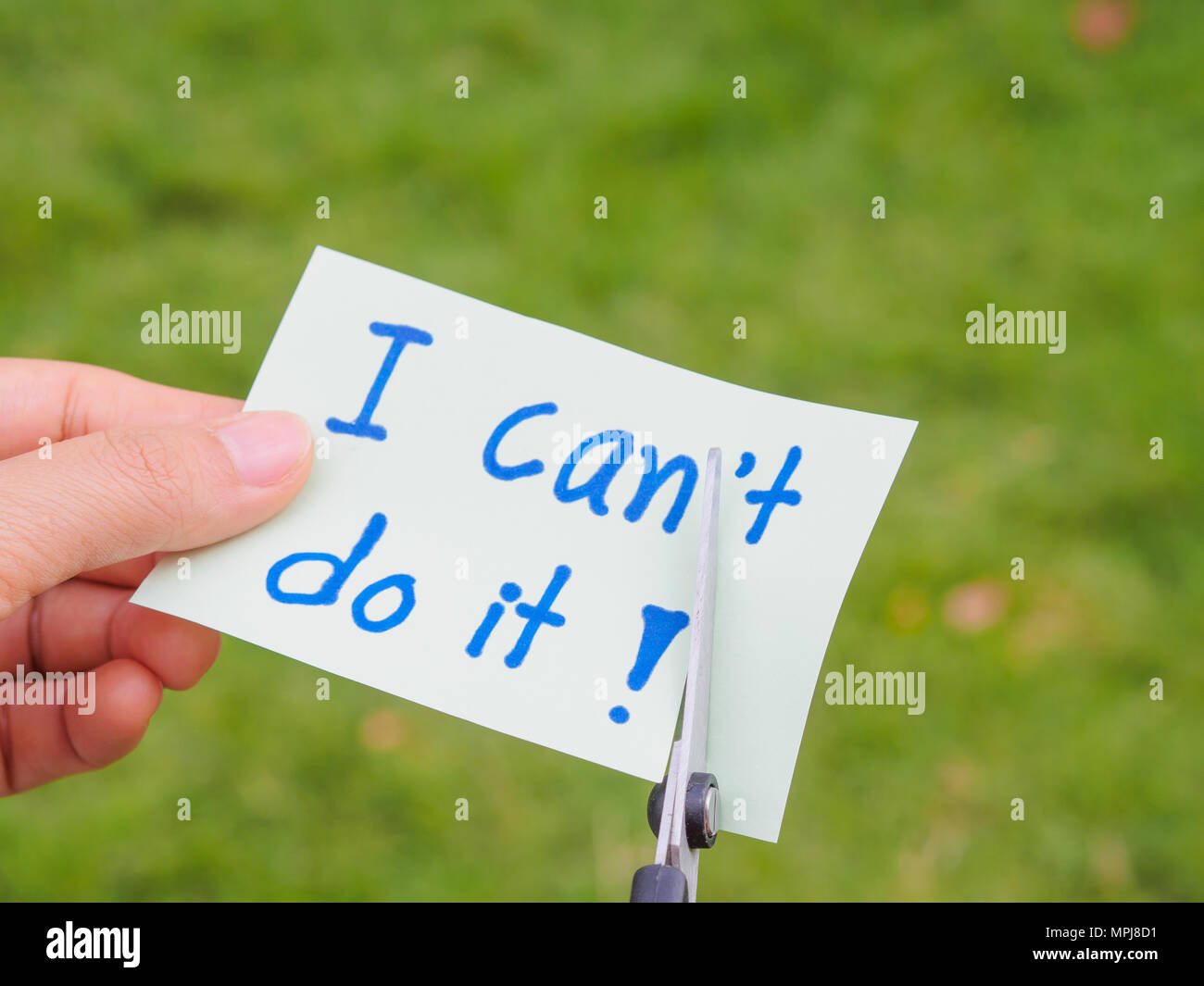 Women Using Scissors To Remove The Word Can T To Read I Can Do It Concept For Self Belief Positive Attitude And Motivation Stock Photo Alamy
