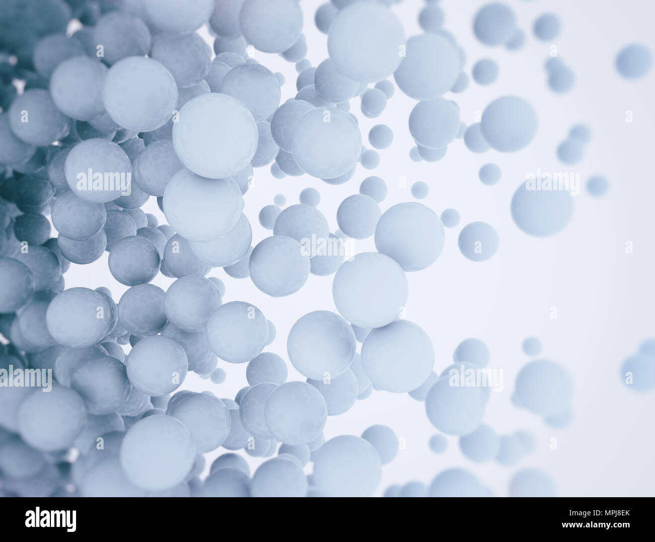 Abstract floating blue spheres on white background Stock Photo