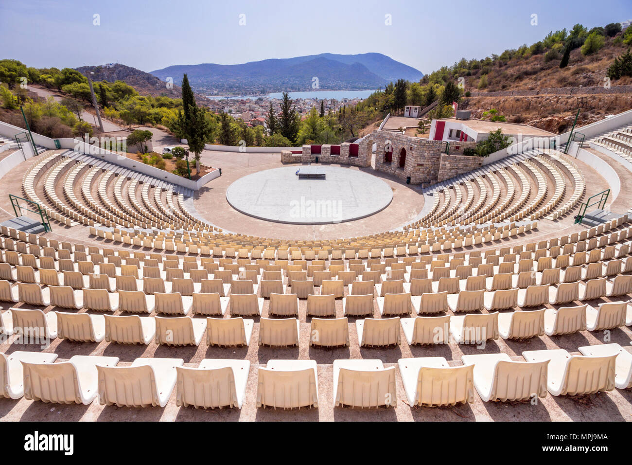 Open air public theater in the island of Salamina, Greece. Stock Photo