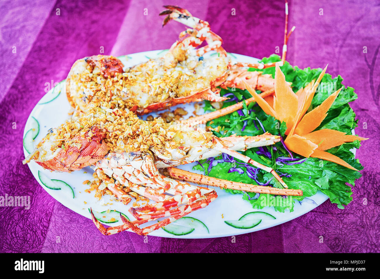 Lobster on a plate in Danang, Vietnam Stock Photo