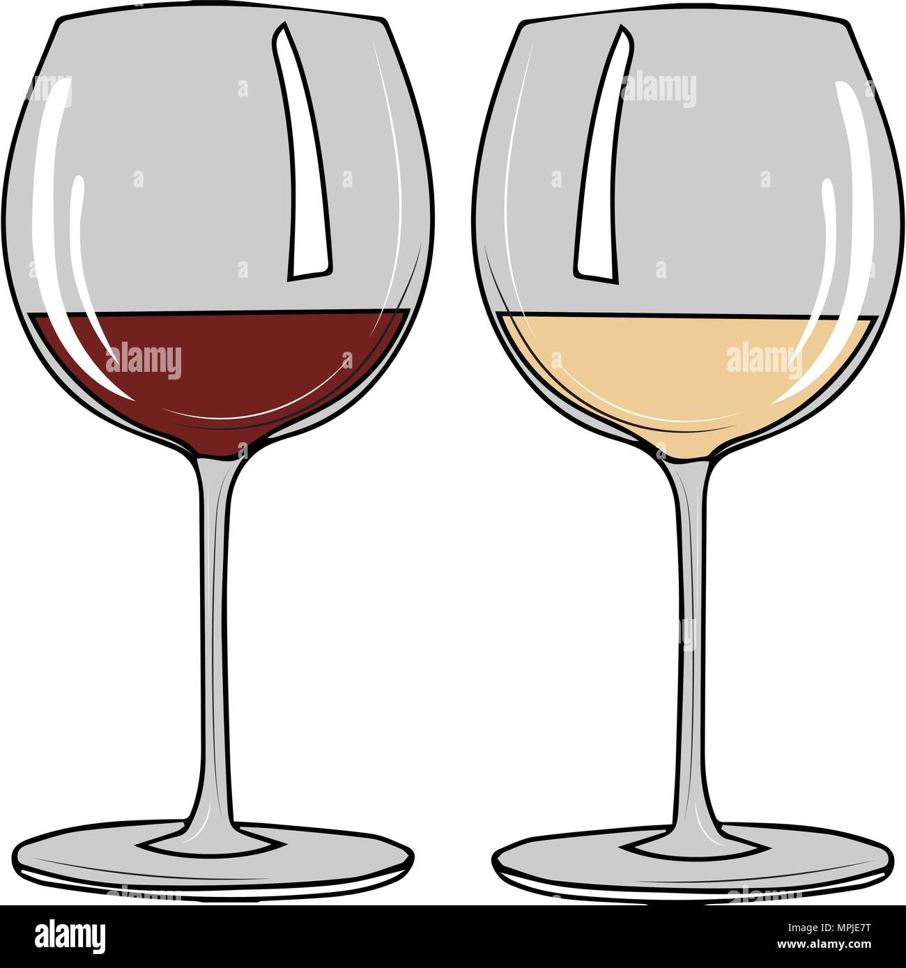 vector illustration. glass of red wine and white wine Stock Vector