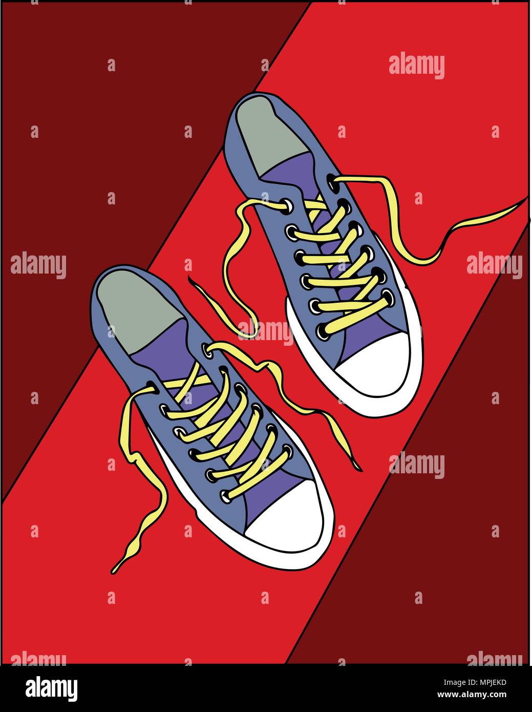vector illustration. blue sneakers on red background Stock Vector