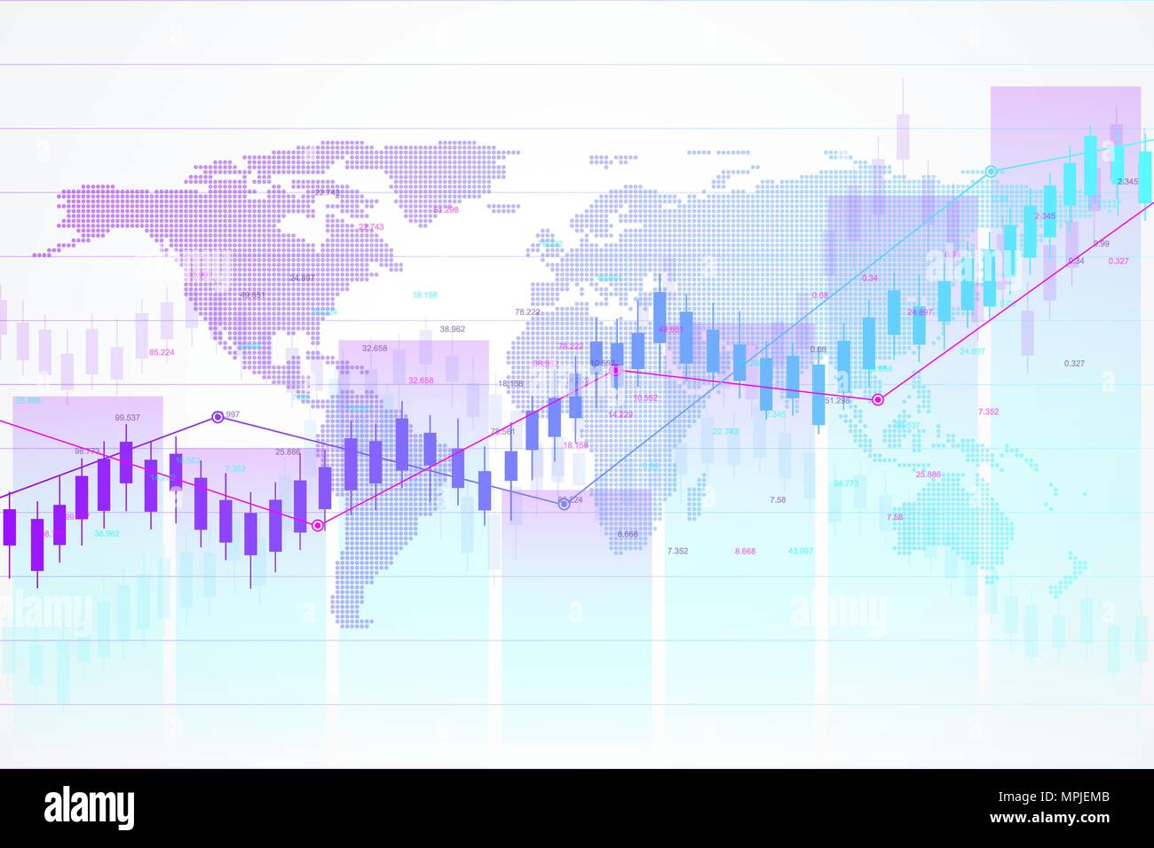 Stock market and exchange. Candle stick graph chart of stock market investment trading. Stock market data. Bullish point, Trend of graph. Vector illustration. Stock Vector