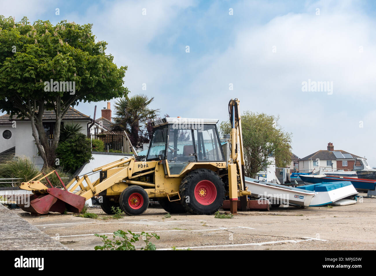 A stationary JCB excavator digger, Poole, Dorset, United Kingdom Stock
