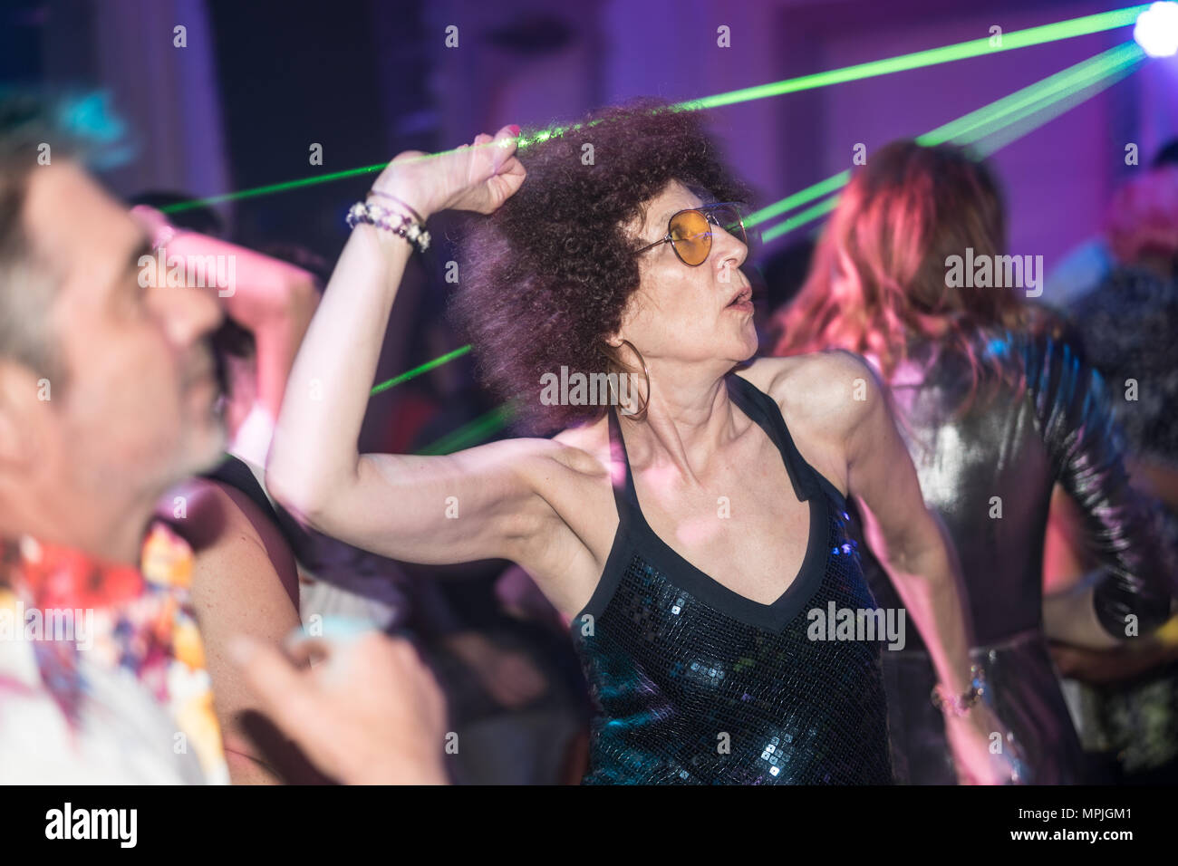 Party goers at the Sheene Resistance's Lost in Disco Night at Bush Hall in London. Photo date: Saturday, May 19, 2018. Photo: Roger Garfield/Alamy Stock Photo