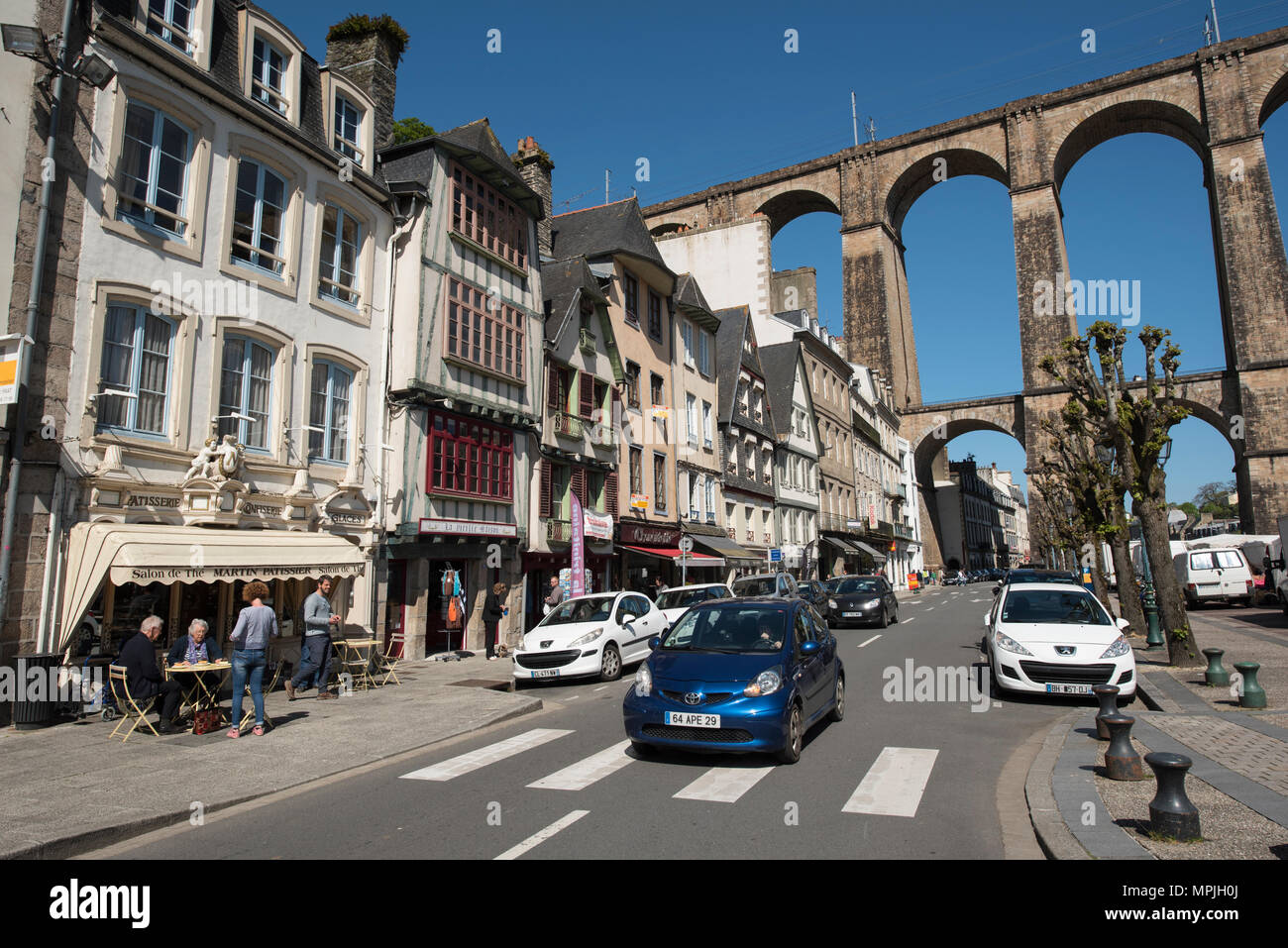 Morlaix with the viaduct showing, Finistère,  Brittany, France. Stock Photo