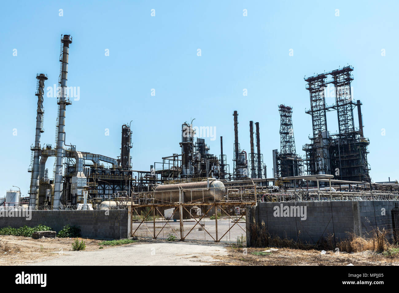 Abandoned oil refinery in Gela, owned by the oil company Eni, Sicily