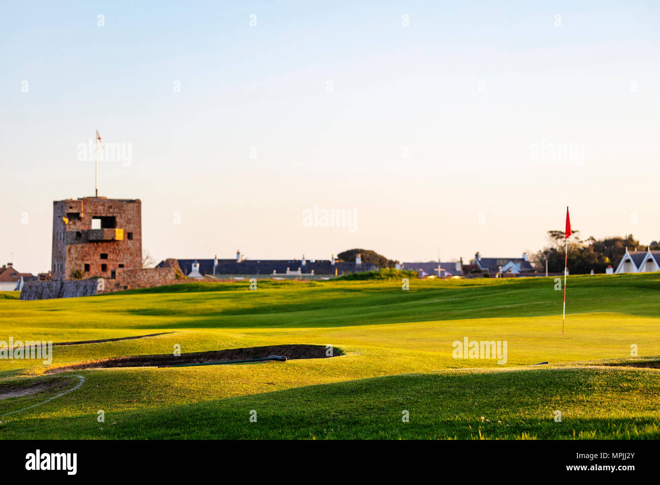 United Kingdom, Channel Islands, Jersey, Gorey, Royal Jersey Golf Course, Fort Henry Stock Photo
