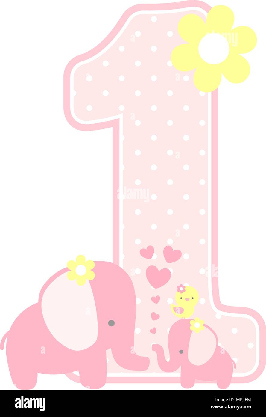 Number 1 With Cute Elephant And Little Baby Elephant Isolated On White Can Be Used For Mother S Day Card Baby Girl Birth Announcements Nursery Deco Stock Vector Image Art Alamy