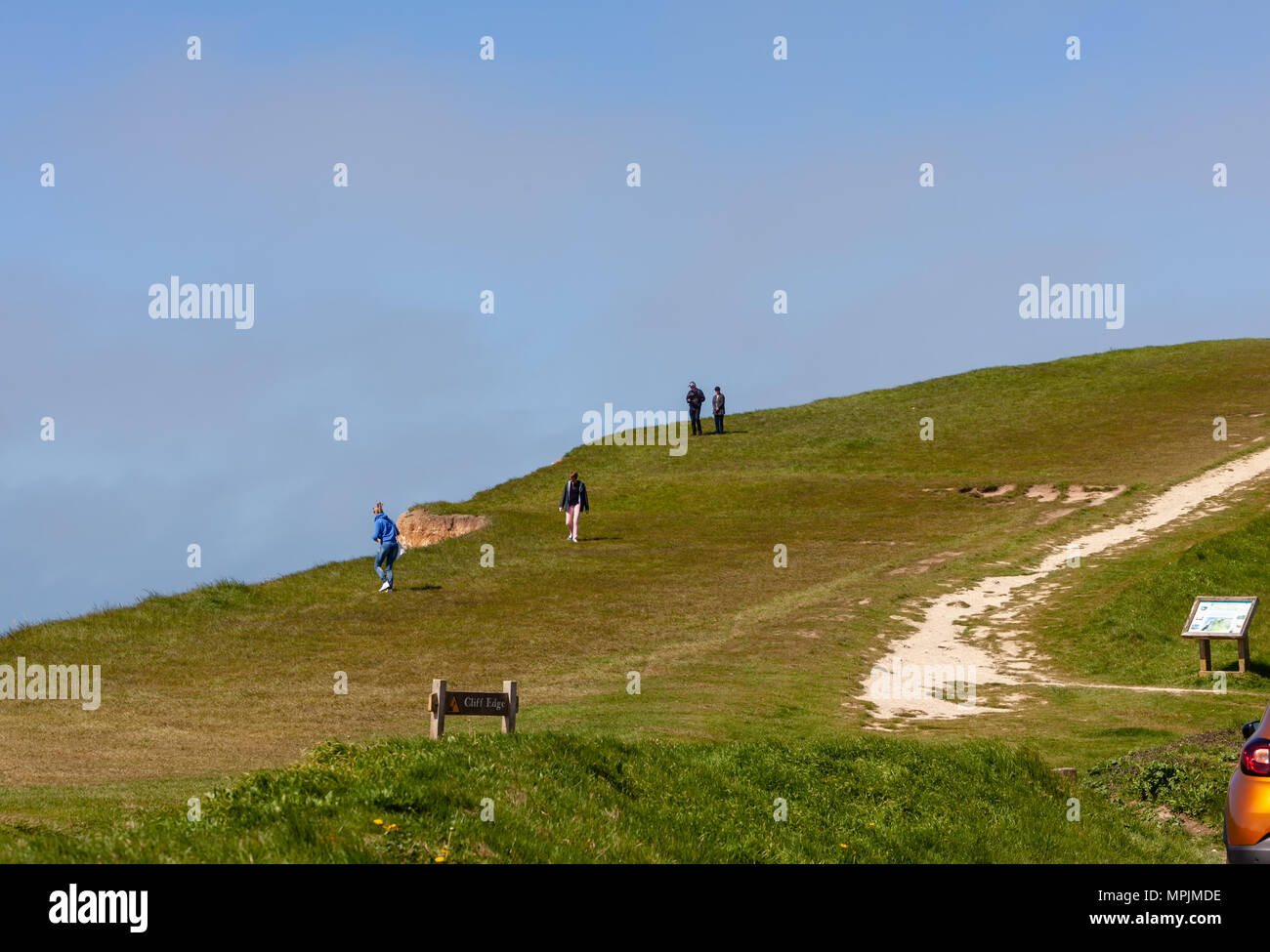Tourists enjoying the views at Belle Tout in Sussex Stock Photo