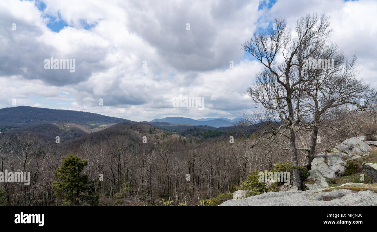 view from the Raven Rocks Overlook on the Blue Ridge Parkway in early spring before the leaves came out on the trees Stock Photo