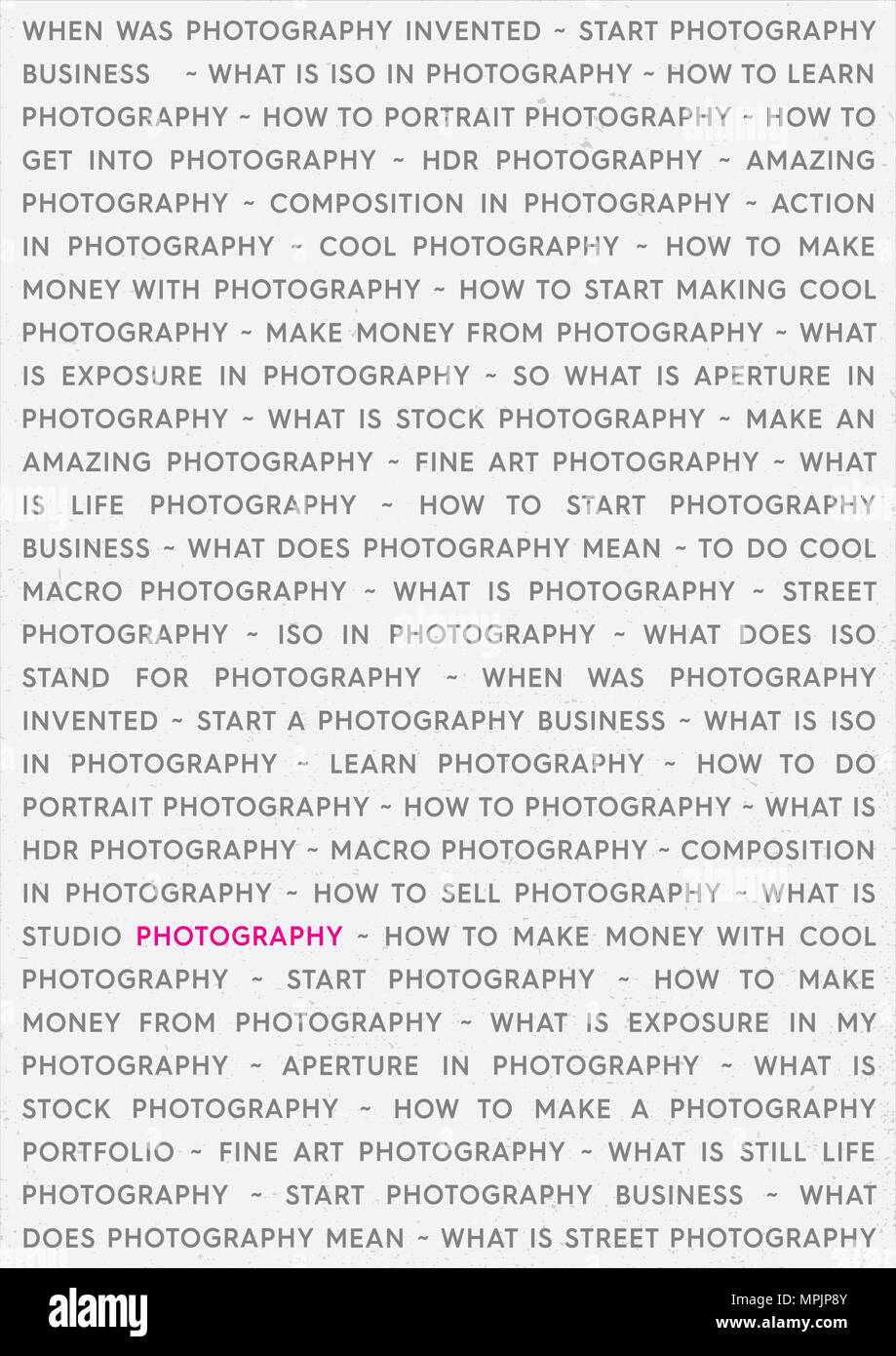 Photography Strong Keywords Marketing Concept. Photographs Poster on White Background. Stock Photo