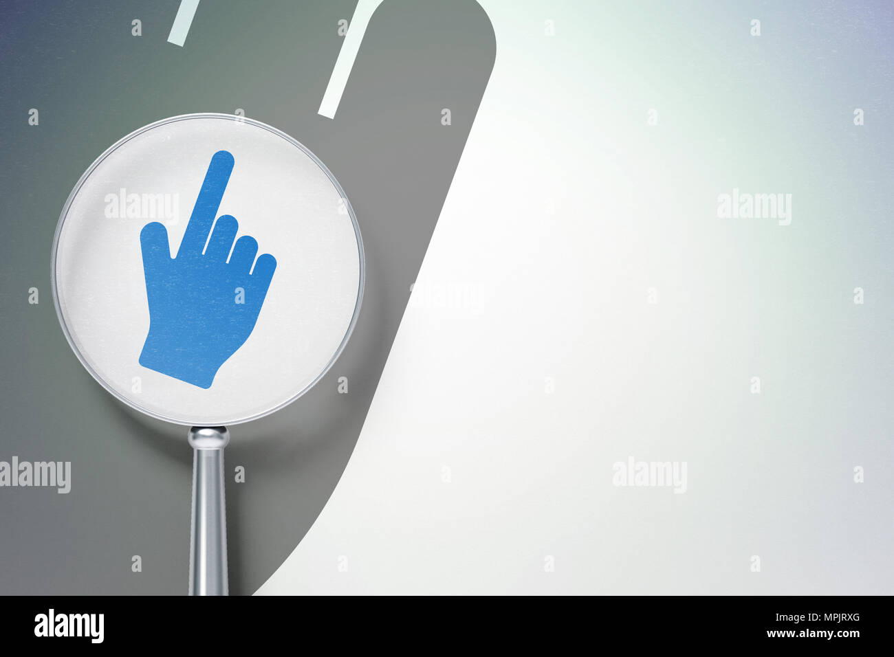 Web development concept: Mouse Cursor with optical glass on digital ...
