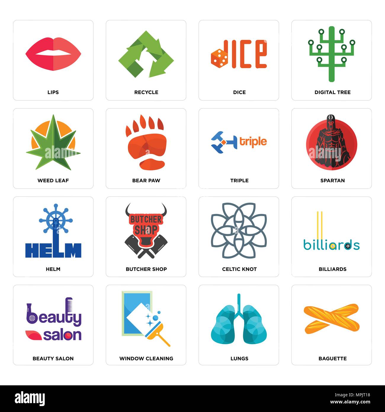 Set Of 16 simple editable icons such as baguette, lungs, window cleaning, beauty salon, billiards, lips, weed leaf, helm, triple can be used for mobil Stock Vector