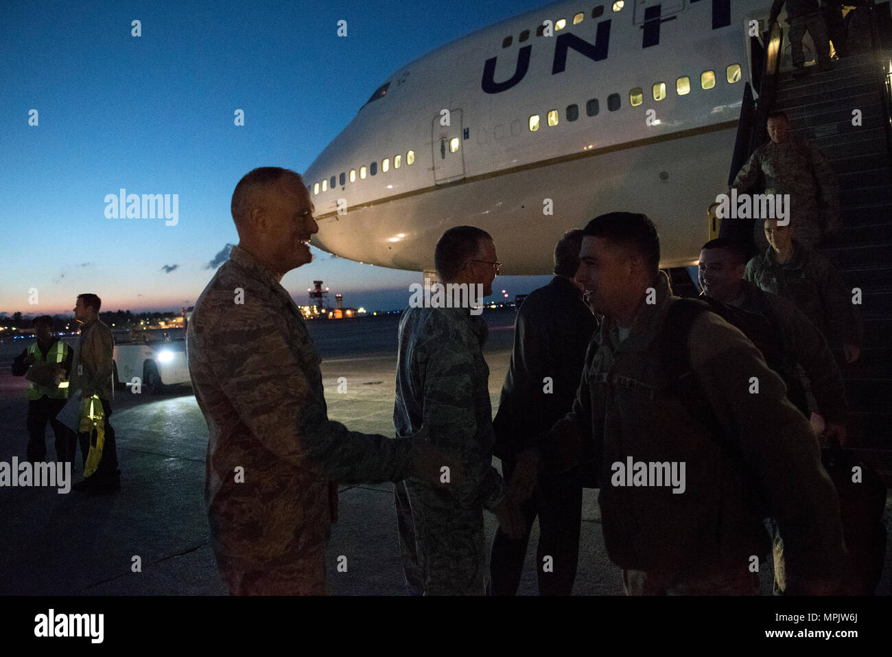 U S Air Force Col Patrick Guniee Wing Commander 158th Fighter Wing Vermont National Guard Greets Airmen