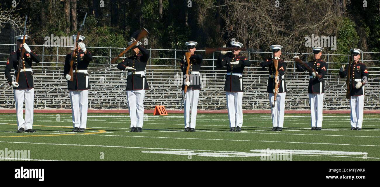 The U.S. Marine Corps Silent Drill Platoon performs precise rifle ...