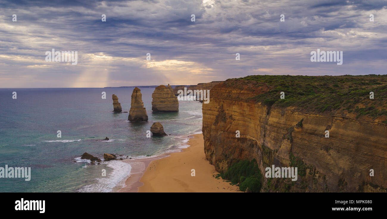 The sunset over the Twelve Apostles landscape, Victoria,Australia Stock Photo