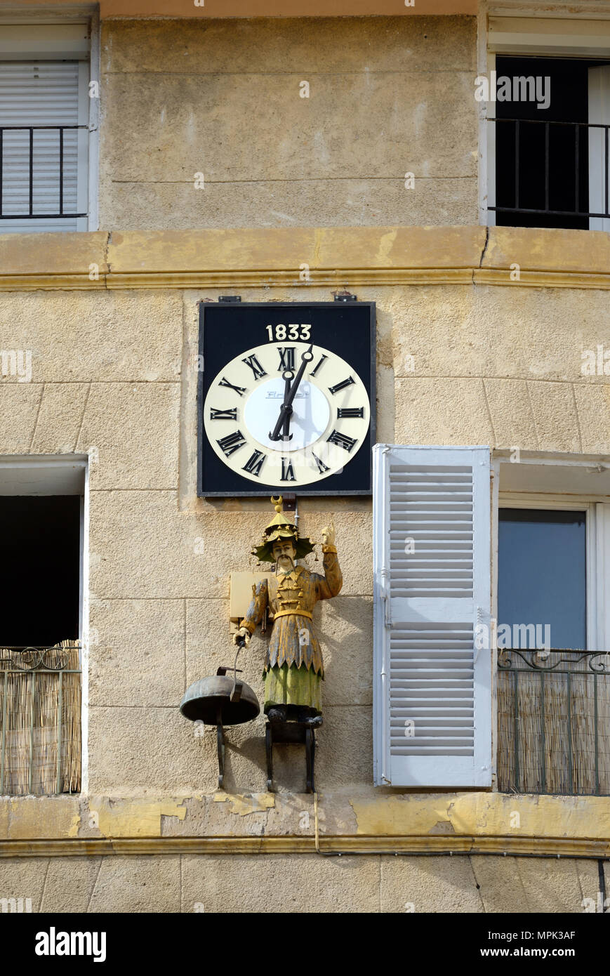 Wall Clock, Automaton Clock or Jacquemart (1833) known as 'La Chinois' or Chinaman on the Place des Precheurs Aix-en-Provence Provence France Stock Photo
