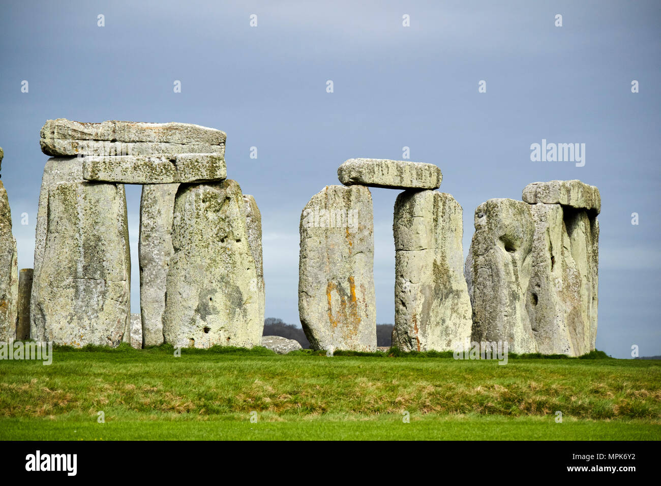 view of circle of sarsen stones with lintel stones stonehenge wiltshire