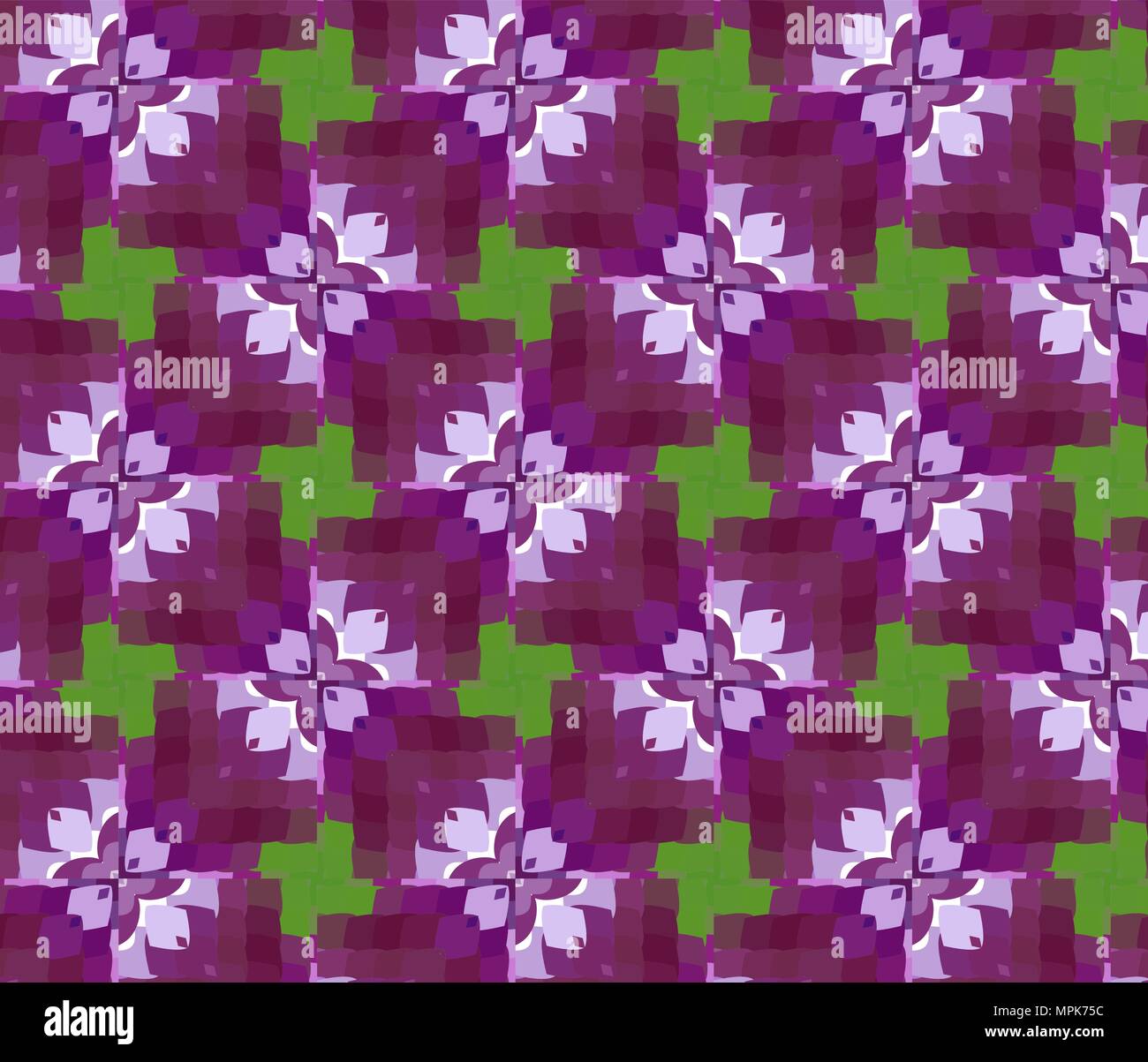 Primitive simple purple, lilac modern pattern with rectangles and flowers Stock Vector