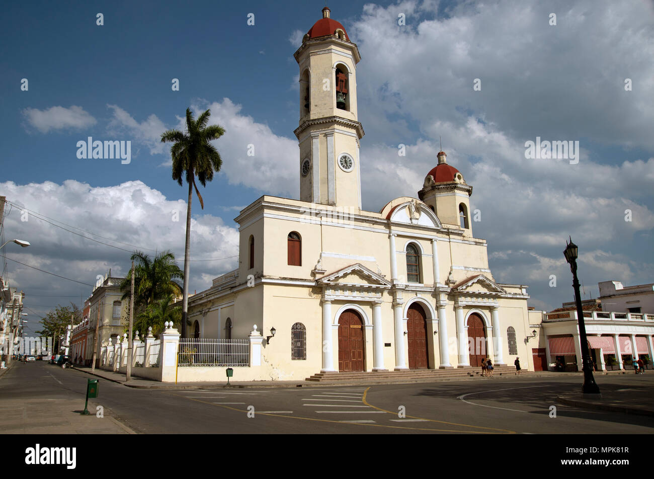 Storm clouds above the beautiful cathedral de la Purisima Concepcion  in Cienfuegos Cuba Stock Photo