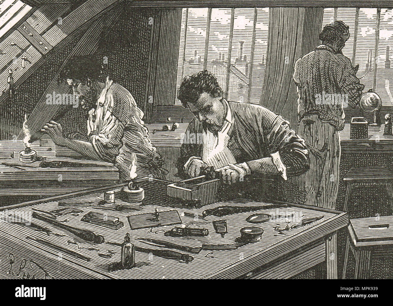 Diamond cutting  by hand in the 19th century Stock Photo