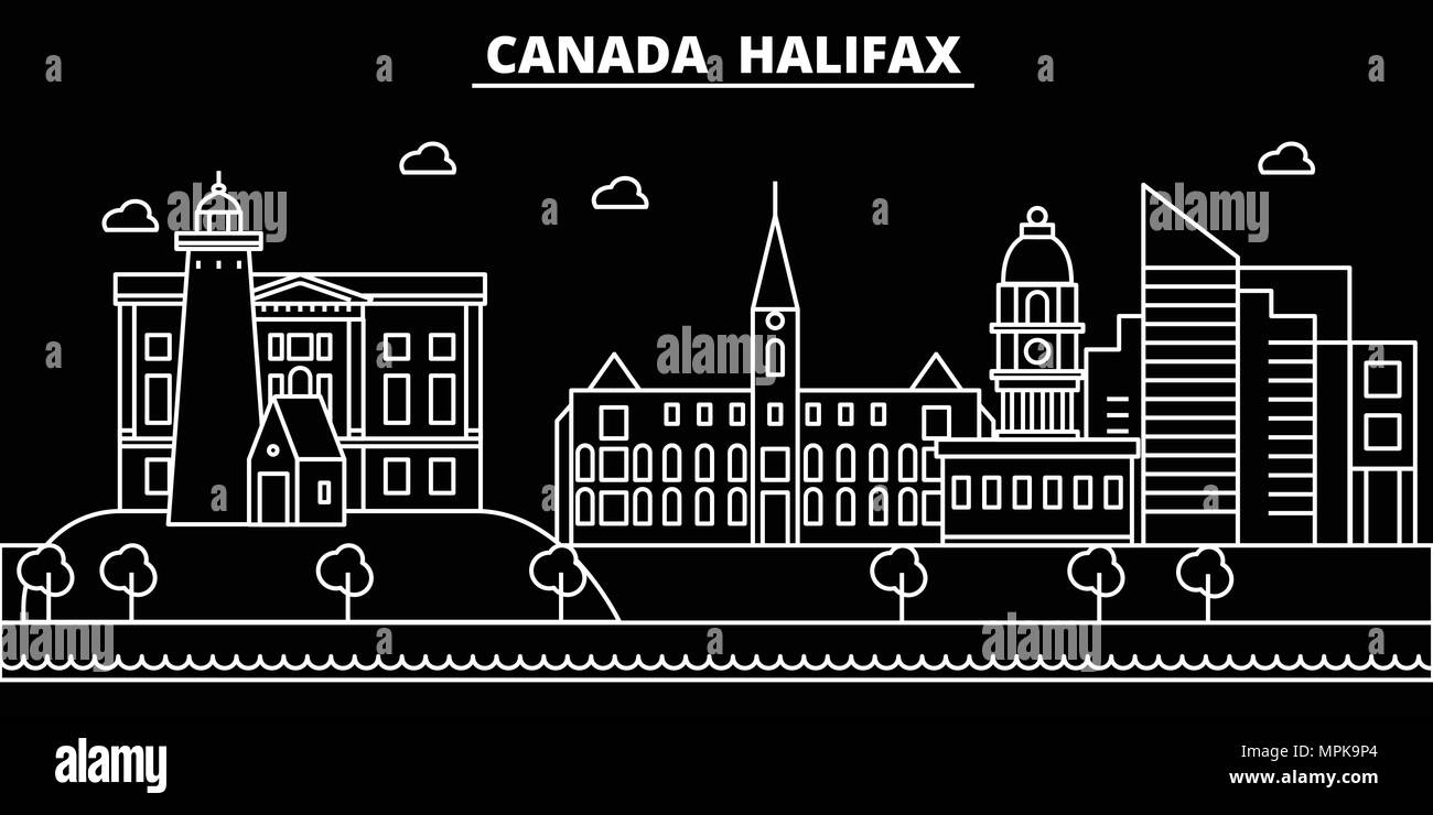Halifax silhouette skyline. Canada - Halifax vector city, canadian linear architecture, buildings. Halifax travel illustration, outline landmarks. Canada flat icon, canadian line banner Stock Vector